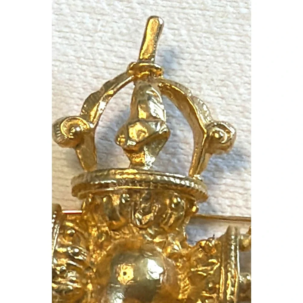 Vintage Kenneth Jay Lane KJL Double Vajra Vishvavajra Gold Tone Buddhist Brooch